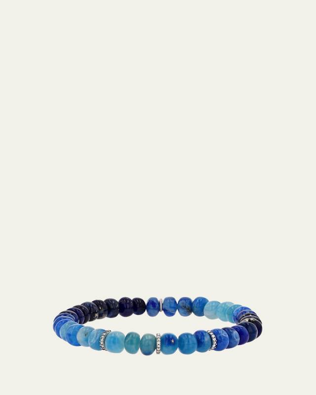 Afghanite 7mm Bead Bracelet with 3 Pave Diamond Rondelles